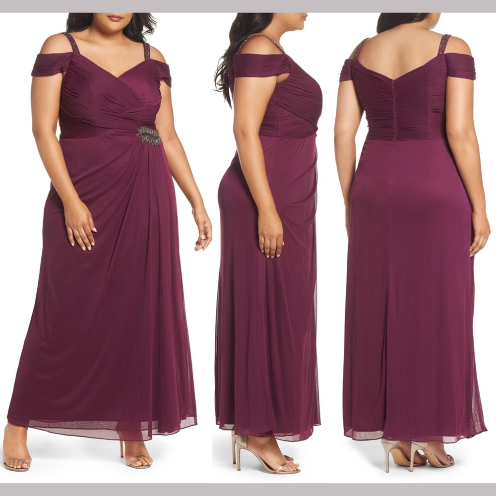 NWT Alex Evenings Embellished Cold Shoulder Gown in Sangria [SZ 20W‎ ]